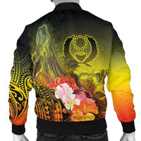 Pohnpei Custom Personalised Men's Bomber Jacket - Humpback Whale with Tropical Flowers (Yellow) - Polynesian Pride