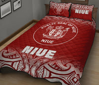 Niue Quilt Bed Set - Niue Coat Of Arms Polynesian Tattoo Fog Red Style - Polynesian Pride