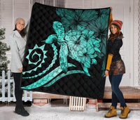 Hawaii Turtle Hibiscus Polynesian Vintage Premium Quilt - Turquoise - Polynesian Pride