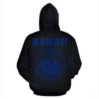 Polynesian Kakau Seal of Hawaii Hoodie Blue - Polynesian Pride