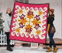 Hawaiian Turtle Pattern Premium Quilt - Pink - Argu Style - AH - Polynesian Pride