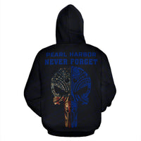Polynesian Kakau Skull National Pearl Harbor Remembrance Day Hawaii Zip Hoodie Blue - Polynesian Pride