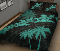 Hawaii Turtle Plumeria Coconut Tree Polynesian Quilt Bed Set - Turquoise - Polynesian Pride