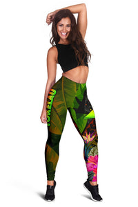 Tokelau Polynesian Women's Leggings - Hibiscus and Banana Leaves - Polynesian Pride
