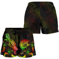 American Samoa Polynesian Women's Shorts - Turtle With Blooming Hibiscus Reggae - Polynesian Pride