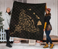 Rays Hawaii Map Polynesian Premium Quilt - Gold - Polynesian Pride