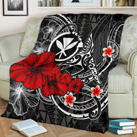 Polynesian Hawaii Kanaka Maoli Premium Blanket - Humpback Whale with Hibiscus (White) - Polynesian Pride