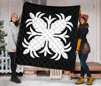Hawaiian Premium Quilt Royal Pattern - Black And White - A2 Style - Polynesian Pride