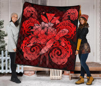 Hawaii Turtle Wave Polynesian Premium Quilt - Hey Style Red - Polynesian Pride