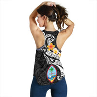Guam Personalised Women's Racerback Tank - Guam Seal Polynesian Patterns Plumeria (Black) - Polynesian Pride