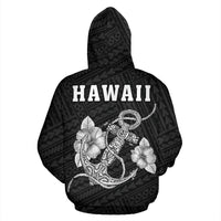 Polynesian Kakau Anchor Hibiscus Hawaii Zip Hoodie White - Polynesian Pride