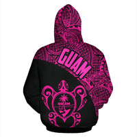 Guam Zip up Hoodie Guam Coat of Arm In Turtle Polynesian Tattoo Pink - Polynesian Pride