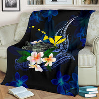 Polynesian Hawaii Premium Blanket - Turtle With Plumeria Flowers - Polynesian Pride