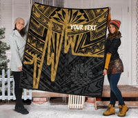 Tahiti Personalised Premium Quilt - Tahiti Seal In Heartbeat Patterns Style (Gold) - Polynesian Pride