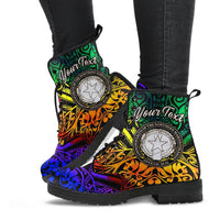 Northern Mariana Islands Custom Personalised Leather Boots - Rainbow Polynesian Pattern - Polynesian Pride