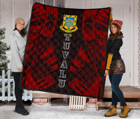 Tuvalu Premium Quilt - Tuvalu Coat Of Arms Polynesian Red Tattoo - Polynesian Pride