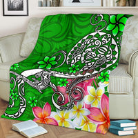 Polynesian Premium Blanket - Turtle Plumeria Green Color - Polynesian Pride