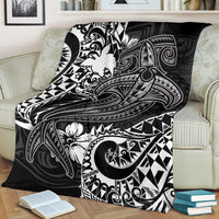 Papua New Guinea Premium Blanket - White Shark Polynesian Tattoo - Polynesian Pride