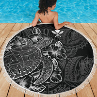 Polynesian Hawaii Polynesia Beach Blanket Turtle Hibiscus Black - Polynesian Pride