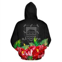 Tuvalu Polynesian Zip Hoodie Black Hibiscus - Polynesian Pride