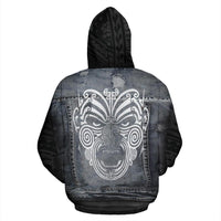 Maori Moko Warface 3D Denim Zip Hoodie - Polynesian Pride