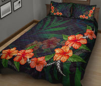 Hibiscus Palm Background Quilt Bed Set - Polynesian Pride