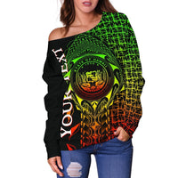 Hawaii Custom Personalised Women's Off Shoulder Sweater - Hawaii Seal Rocket Style (Reggae) - Polynesian Pride