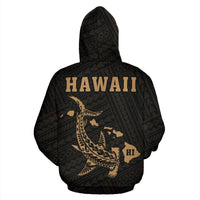 Polynesian Kakau Hammerhead Shark Map of Hawaii Hoodie Gold - Polynesian Pride