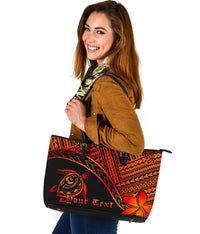 Personalized - Hawaiian Turtle Plumeria Leather Tote Bag Large AH - Polynesian Pride