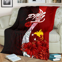 Papua New Guinea Polynesian Premium Blanket - Coat Of Arm With Hibiscus - Polynesian Pride