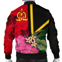 Vanuatu Men's Bomber Jacket - Vanuatu Flag with Hibiscus - Polynesian Pride
