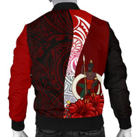 Vanuatu Polynesian Men's Bomber Jacket - Coat Of Arm With Hibiscus - Polynesian Pride