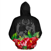 Tonga Polynesian Zip Hoodie Black Hibiscus - Polynesian Pride