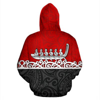 New Zealand Zip up Hoodie, Maori Waka Zipper Hoodie Red - Polynesian Pride