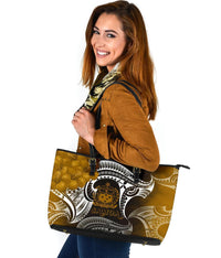 Samoa Large Leather Tote Bag - Samoa Seal Wave Style (Gold) - Polynesian Pride