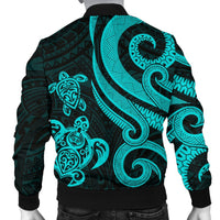 Tonga Polynesian Men Bomber Jacket - Turquoise Tentacle Turtle - Polynesian Pride