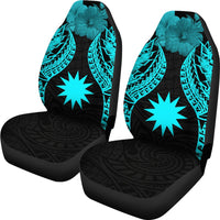 Nauru Polynesian Car Seat Covers Pride Seal And Hibiscus Neon Blue - Polynesian Pride