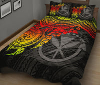 Hawaii Polynesian Quilt Bed Set - Hawaii Kanaka Maoli Map & Reggae Turtle - Polynesian Pride