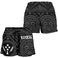 Kosrae Women's Shorts - Kosrae Flag In Polynesian Tattoo Style (Black) - Polynesian Pride