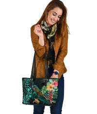 Tiki Polynesian Small Leather Tote Turtle Hibiscus - Polynesian Pride