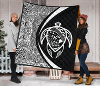 Hawaii Turtle Map Polynesian Premium Quilt - White - Circle Style - Polynesian Pride