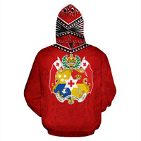 Tonga Zip up Hoodie Tonga Flag COat of Arms Tribal Roots Red - Polynesian Pride