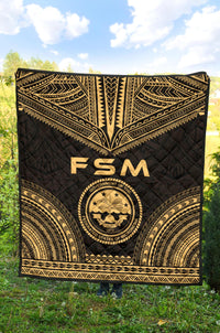 Federated States Of Micronesia Premium Quilt - FSM Seal Polynesian Chief Gold Version - Polynesian Pride