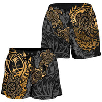 Guam Polynesian Shorts (Women) - Gold Turtle Flowing - Polynesian Pride
