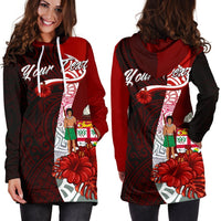 Fiji Polynesian Custom Personalised Hoodie Dress - Coat Of Arm With Hibiscus - Polynesian Pride