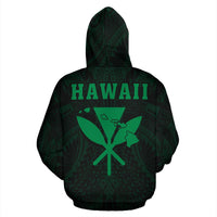 Polynesian Fish Hook Kanaka Map of Hawaii Zip Hoodie Green - Polynesian Pride