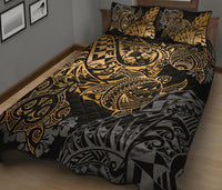 Tonga Polynesian Quilt Bed Set - Gold Turtle Flowing - Polynesian Pride