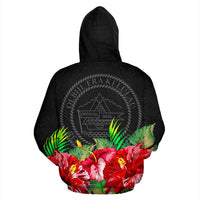 Palau Polynesian Zip Hoodie Black Hibiscus - Polynesian Pride