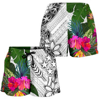 Kosrae Women's Short White - Turtle Plumeria Banana Leaf - Polynesian Pride