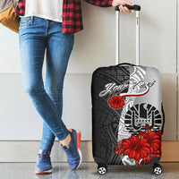 Tahiti Polynesian Custom Personalised Luggage Covers - Coat Of Arm With Hibiscus White - Polynesian Pride